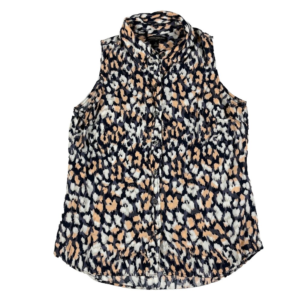 Banana Republic Womens Small Sleeveless Button Up Blouse Animal Print Viscose
